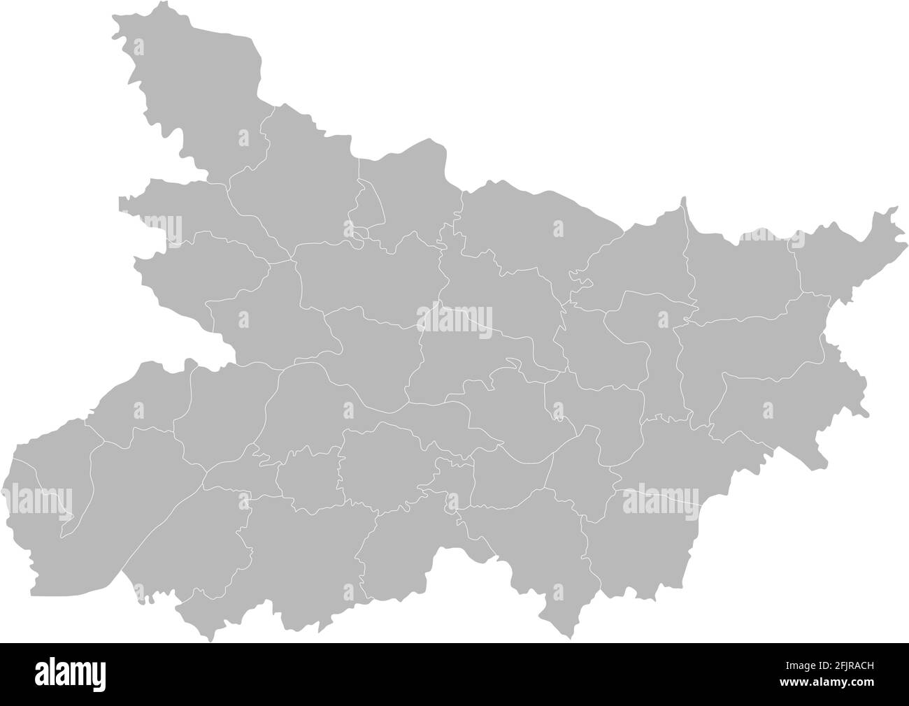 Mappa dei distretti di Bihar. Stato indiano. Sfondo grigio. Concetti e background aziendali. Illustrazione Vettoriale