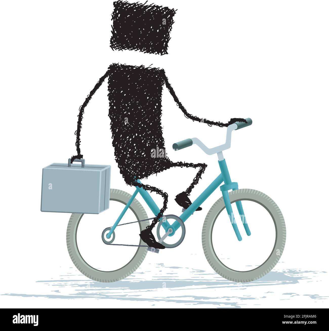 Un bastone che porta in mano una valigetta mentre si guida una bicicletta. Illustrazione Vettoriale