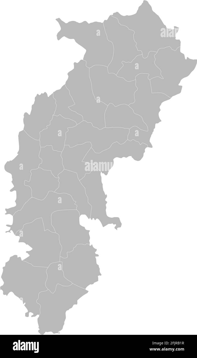 Mappa dei distretti di Chhattisgarh. Stato indiano. Sfondo grigio. Concetto di business e background. Illustrazione Vettoriale