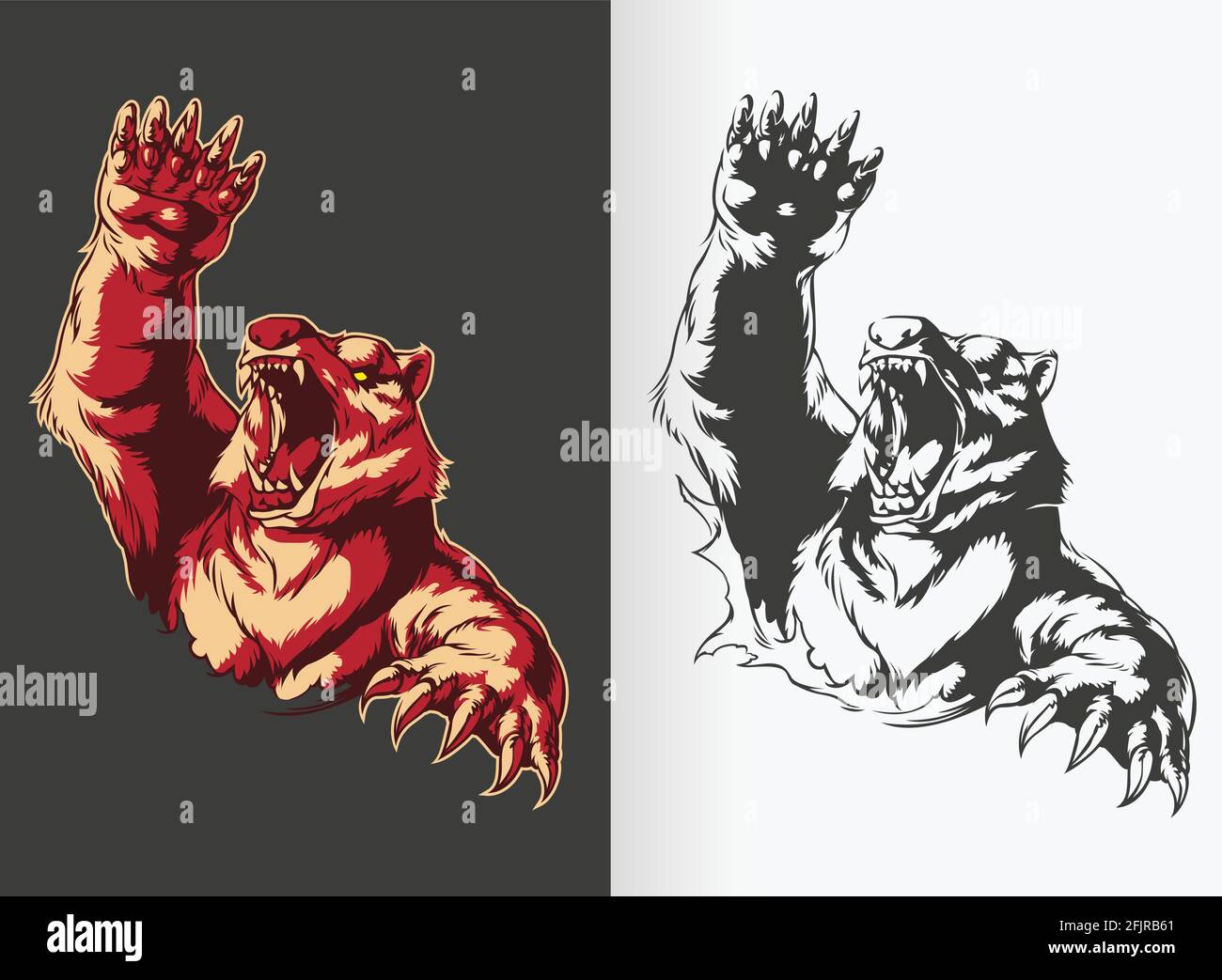 Silhouette Orso arrabbiato attacco Roaring Stencil disegno vettoriale Illustrazione Vettoriale