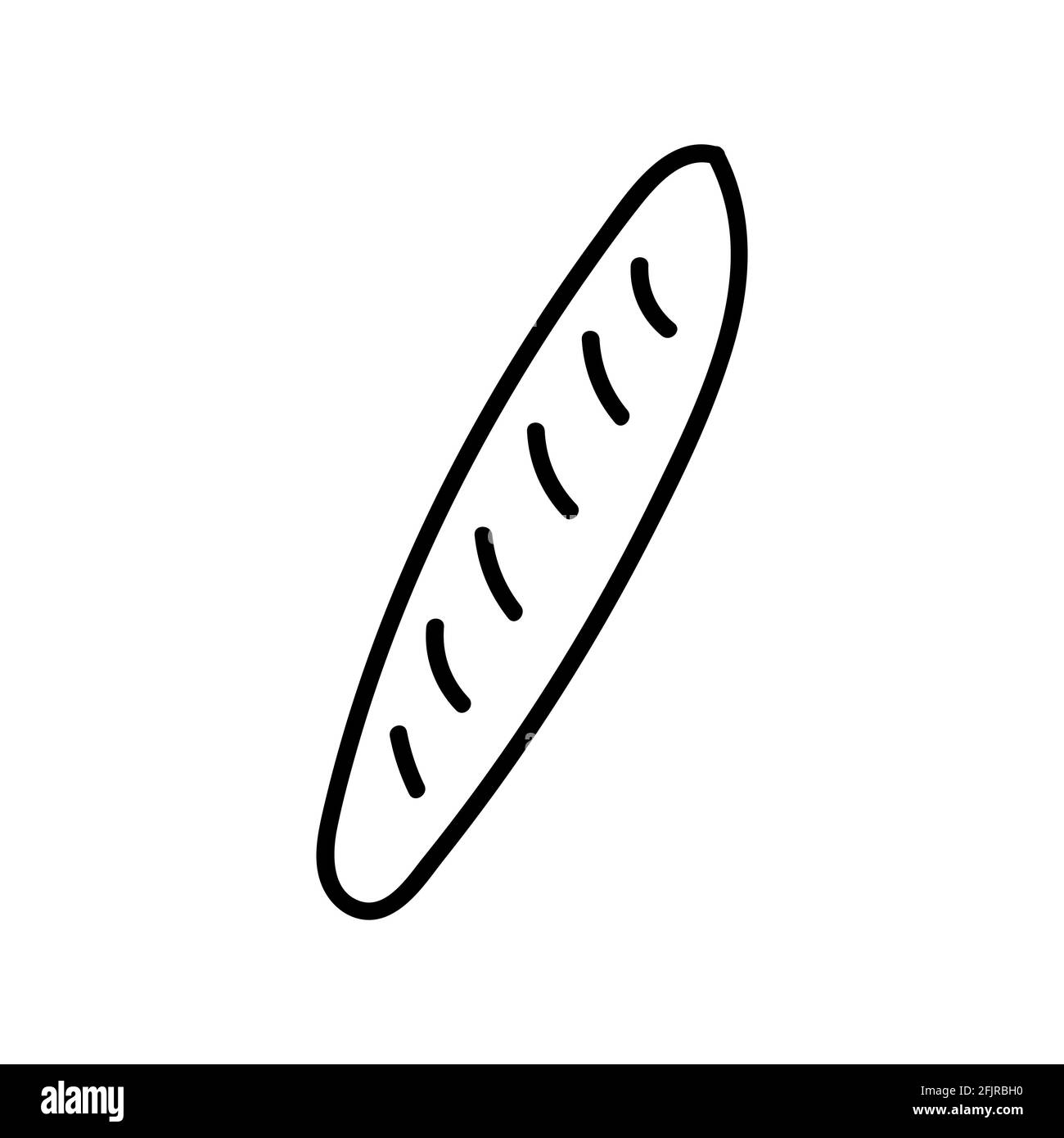 Baguette francese. Illustrazione vettoriale doodle disegnata a mano isolata sullo sfondo. Disegni semplici con colore nero. Illustrazione Vettoriale