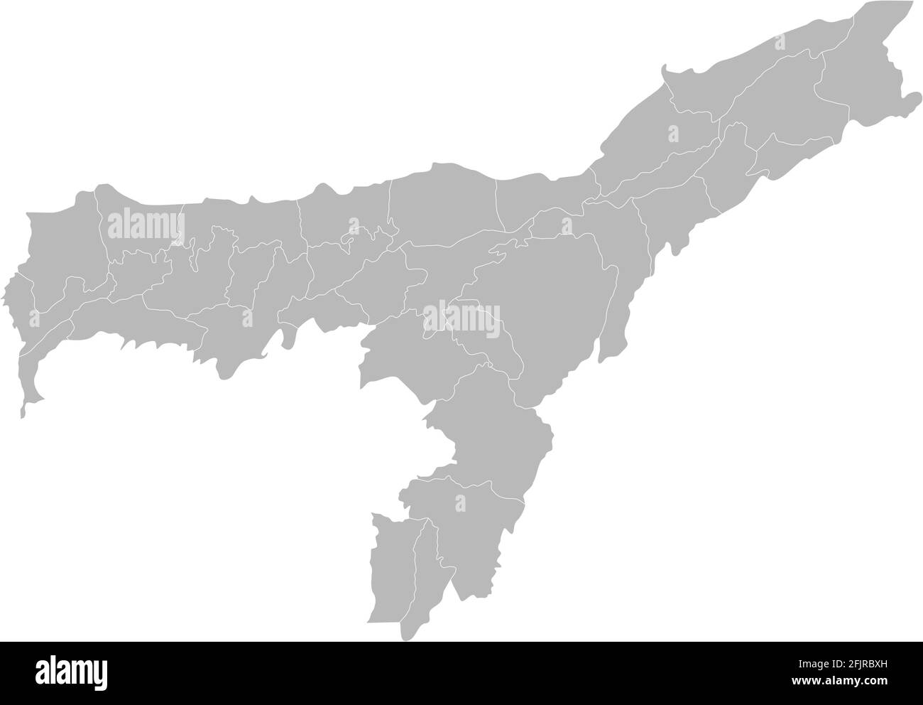 Mappa dei distretti di Assam. Stato indiano. Sfondo grigio. Concetto di business e background. Illustrazione Vettoriale