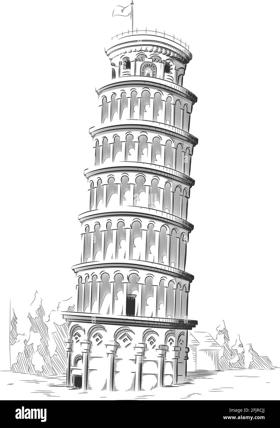 Disegno di Italia Landmark - Torre Pendente di Pisa mano Illustrazione disegnata Illustrazione Vettoriale