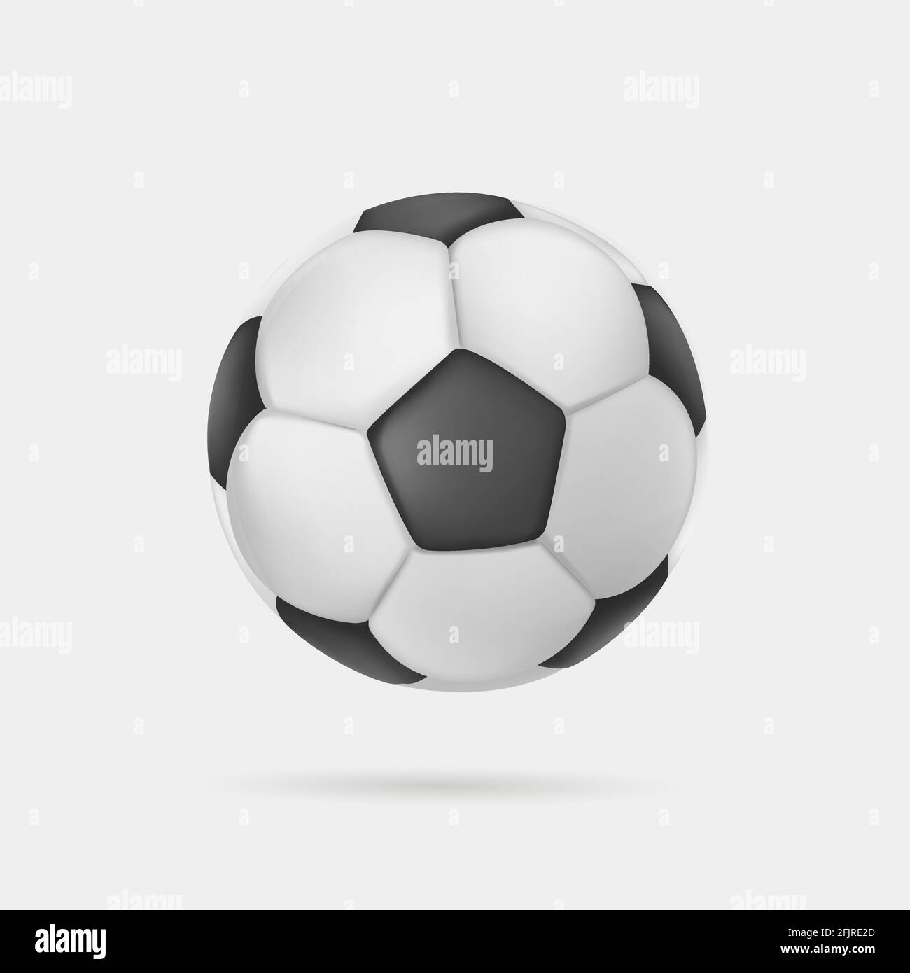 illustrazione in 3d del calcio o della palla da calcio appesa in aria, grafica vettoriale realistica isolata, attrezzatura sportiva Illustrazione Vettoriale