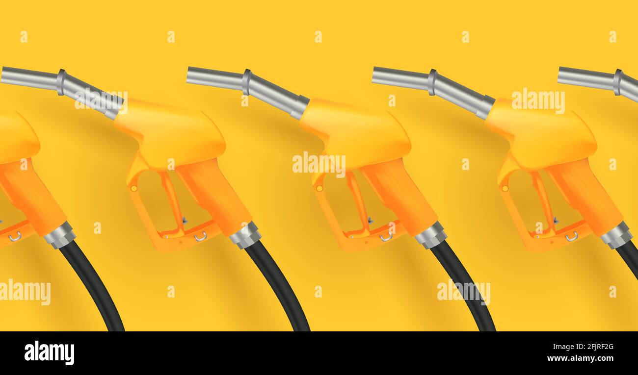 Sfondo poster vettoriale per stazione di servizio con illustrazione 3d dell'ugello carburante in giallo monocolore, ornamento ritmico Illustrazione Vettoriale