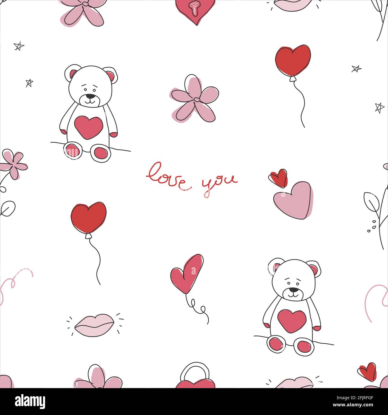 Bel motivo senza cuciture con cuori e orsi. Illustrazione Vettoriale