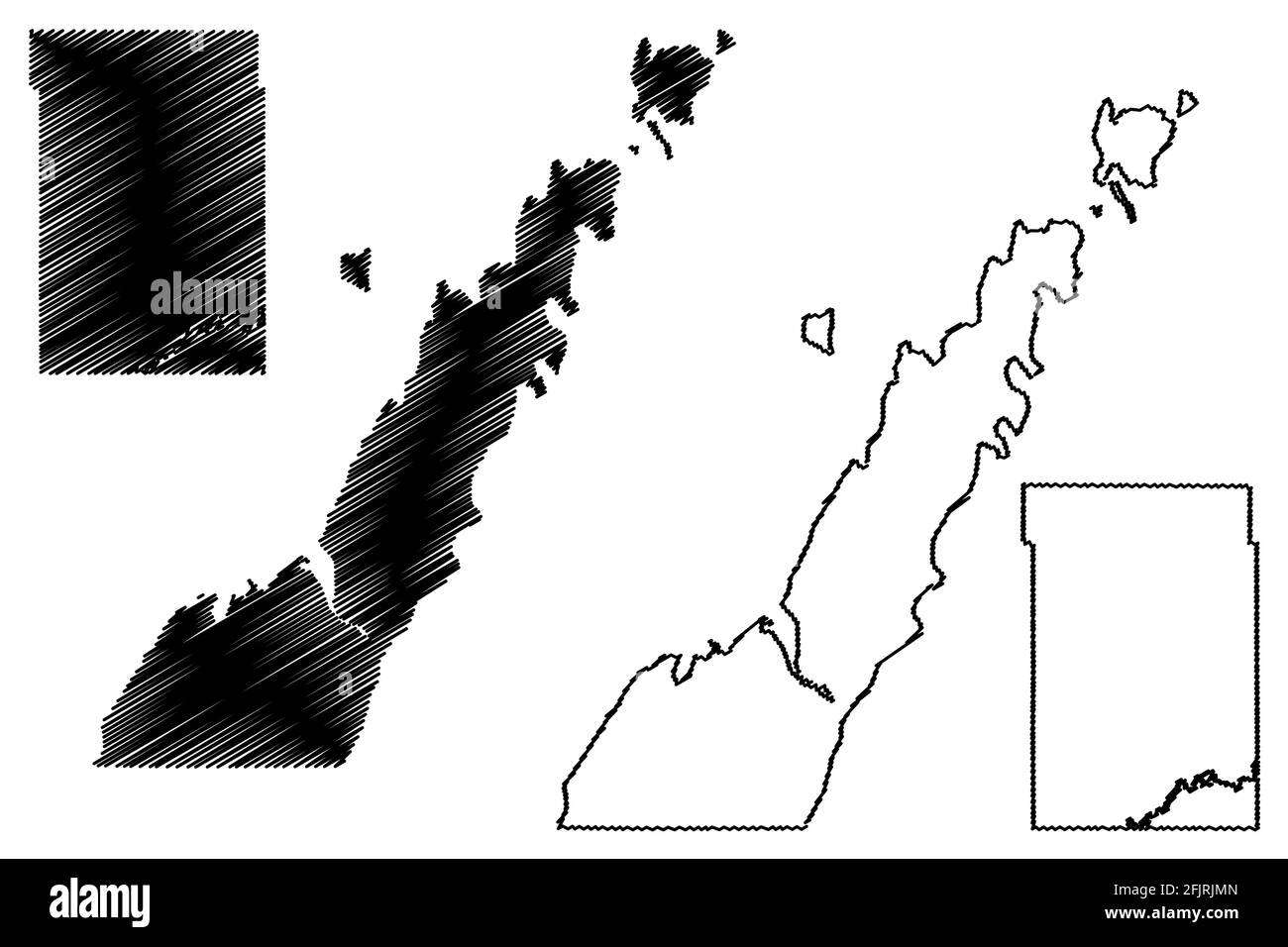 Dunn and Door County, stato del Wisconsin (contea degli Stati Uniti, Stati Uniti d'America, Stati Uniti), illustrazione vettoriale mappa, mappa di schizzo scribbling Illustrazione Vettoriale