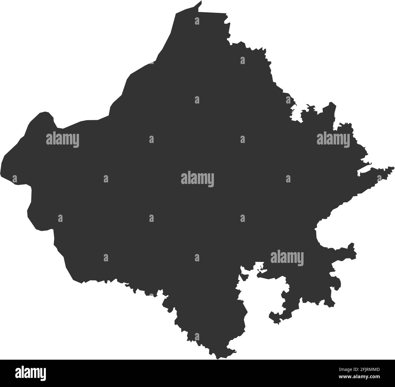 Mappa dello stato indiano del Rajasthan. Sfondo grigio scuro. Progettazione grafica dei concetti aziendali. Illustrazione Vettoriale
