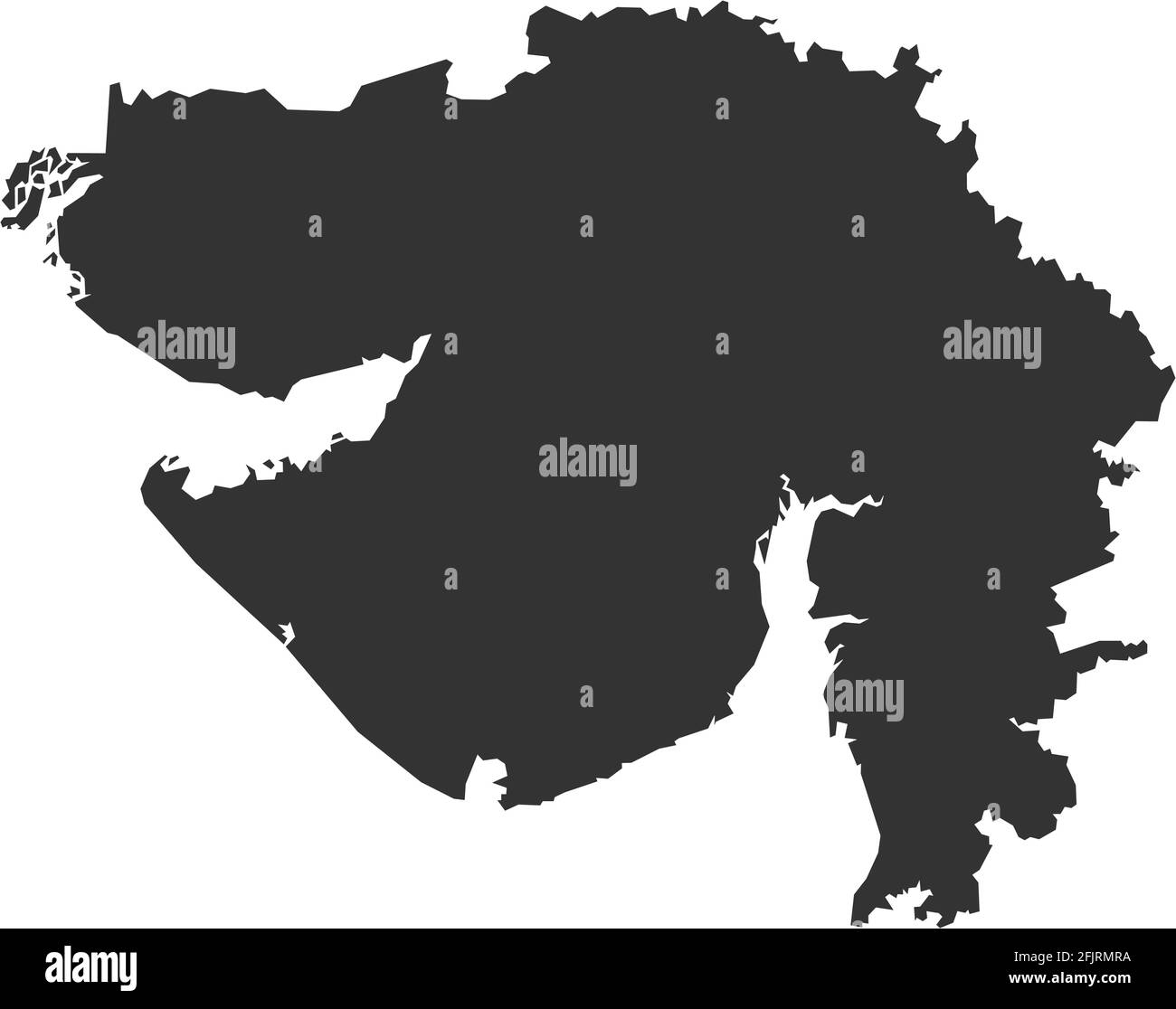 Mappa dello stato indiano del Gujarat. Sfondo grigio scuro. Progettazione grafica dei concetti aziendali. Illustrazione Vettoriale