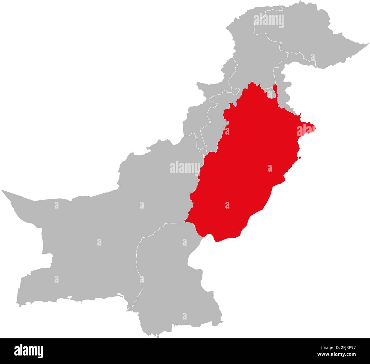 Provincia di Punjab isolata sulla mappa pakistana. Sfondo grigio chiaro. Concetti e background aziendali. Illustrazione Vettoriale