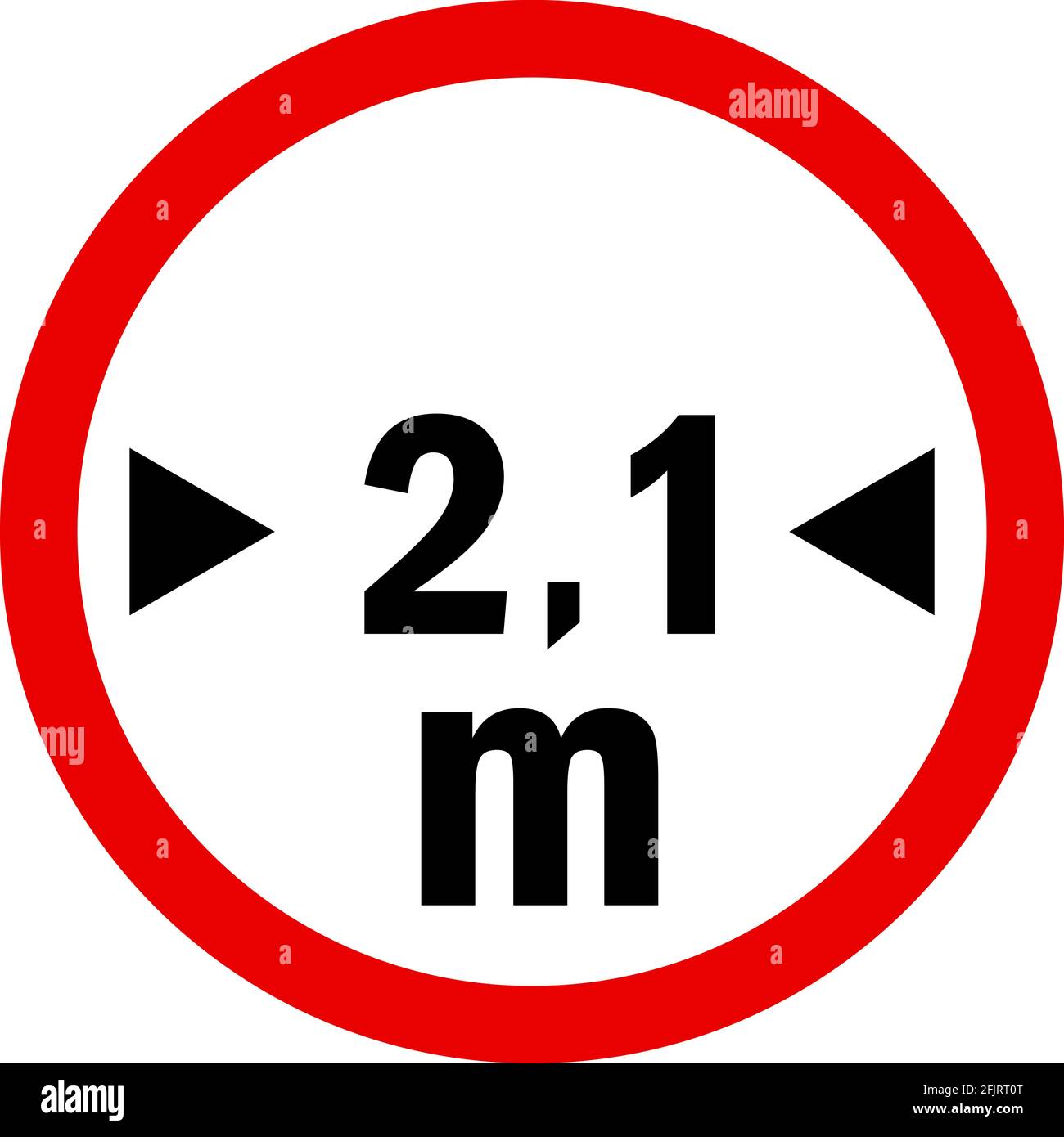 Limite di larghezza del veicolo di 2.1 metri oltre il segnale vietato. Simboli e segnali di sicurezza stradale. Illustrazione Vettoriale