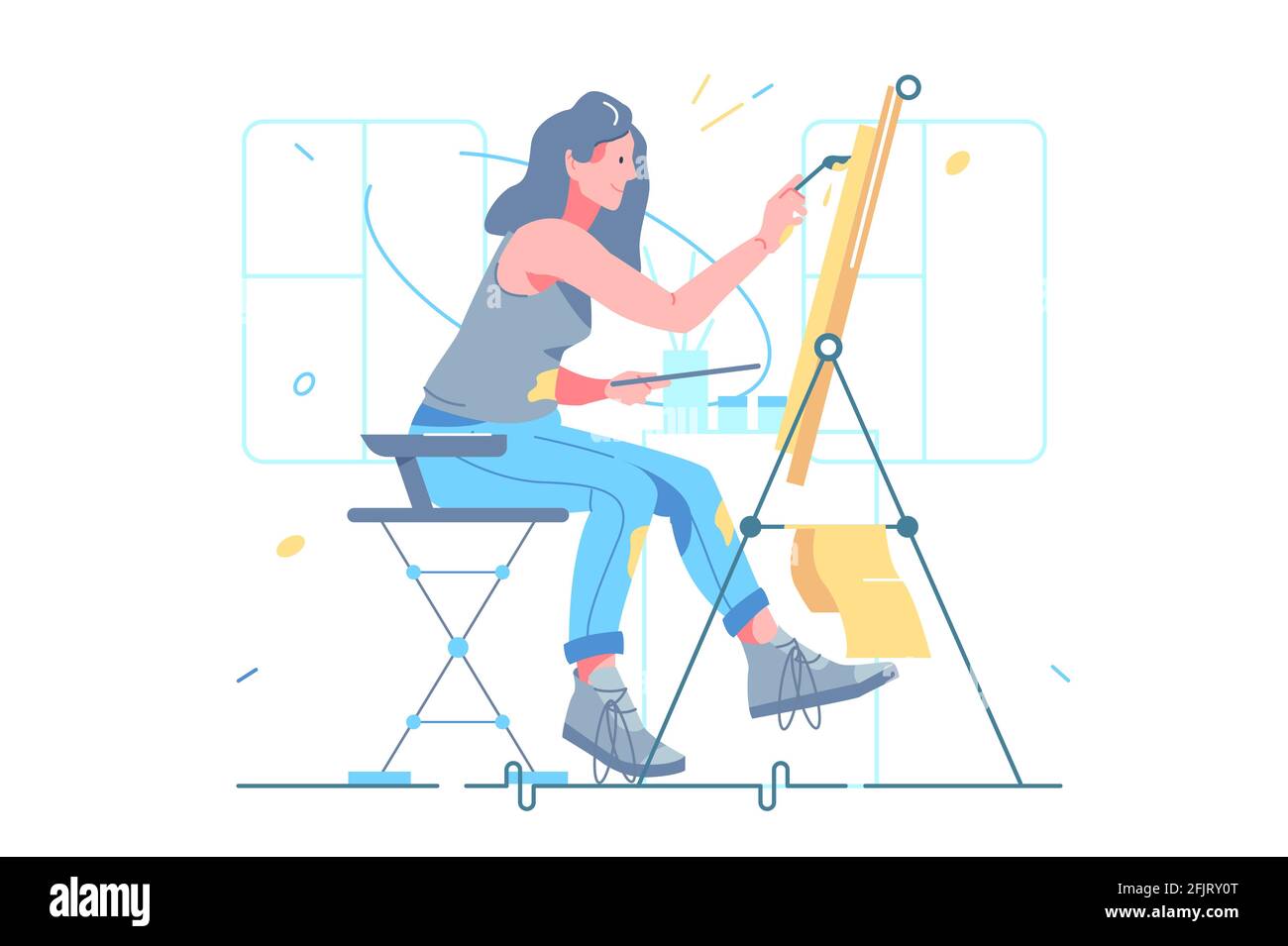 Pittura di artista femminile su easel Illustrazione Vettoriale