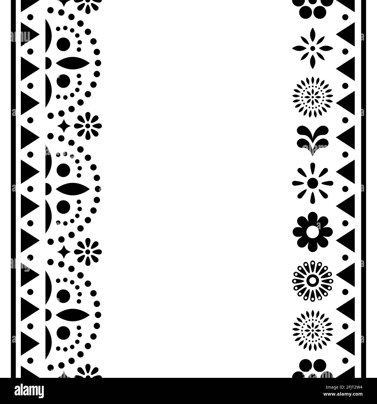 Biglietto d'auguri messicano Happy Vector o design d'invito, motivo in bianco e nero con fiori e forme geometriche Illustrazione Vettoriale