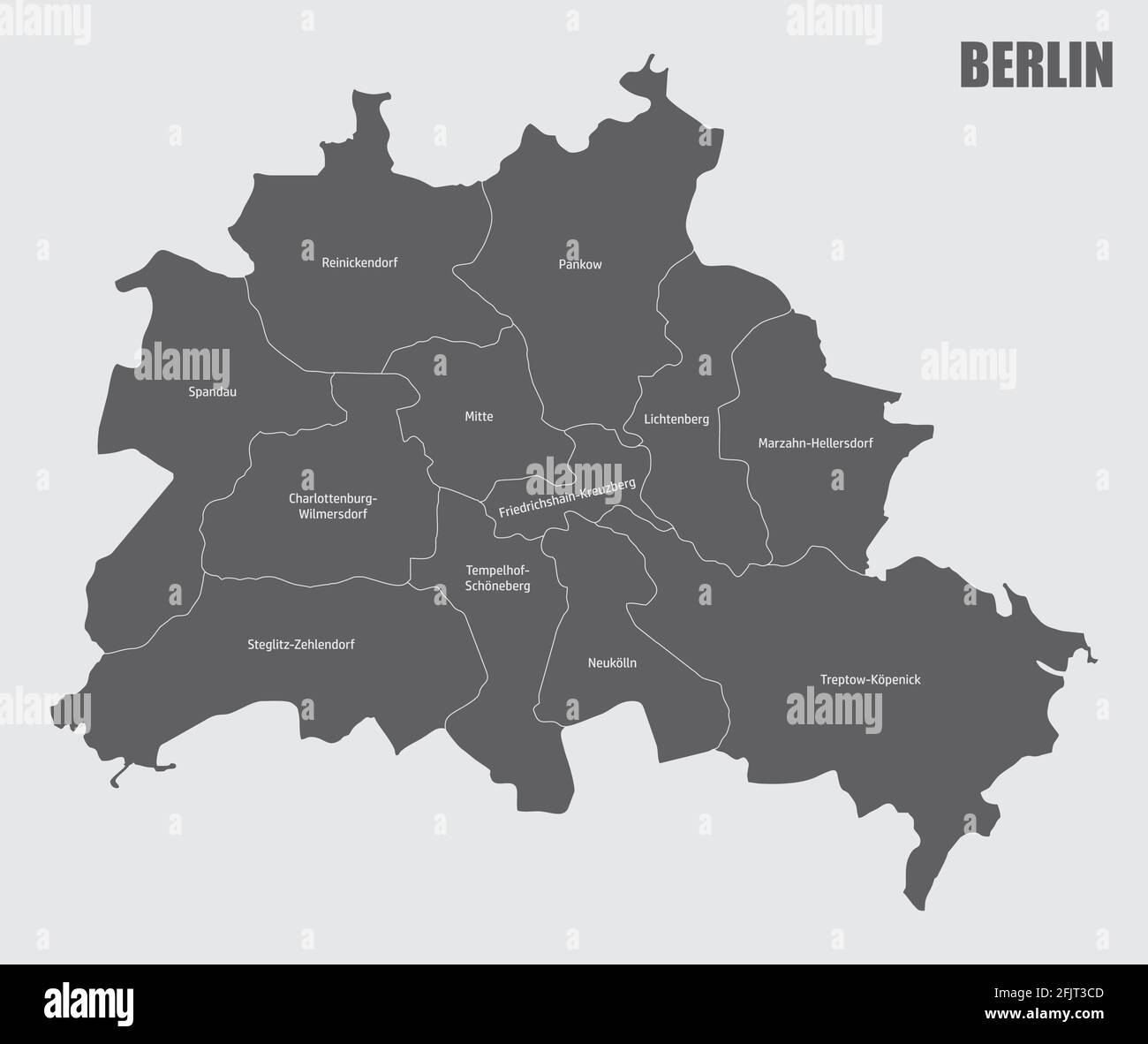 La città di Berlino, mappa isolata divisa in settori con etichette, Germania Illustrazione Vettoriale