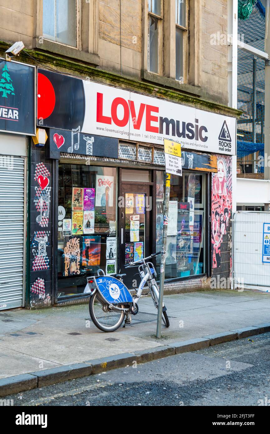 Love Music record shop, Glasgow, Scozia, Regno Unito Foto Stock