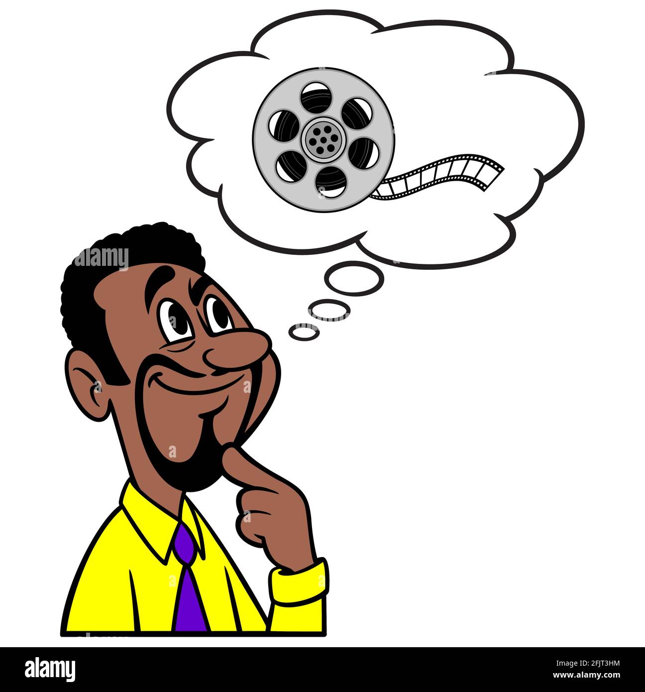 L'uomo che pensa alla scuola di pellicola - UN'illustrazione del cartone animato di un uomo che pensa circa andare alla scuola di pellicola. Illustrazione Vettoriale