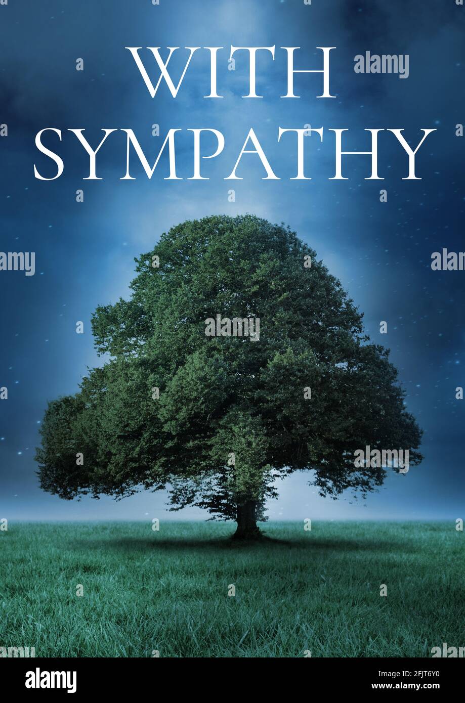 Immagine generata digitalmente del testo del concetto di simpatia contro l'albero contro cielo blu sullo sfondo Foto Stock