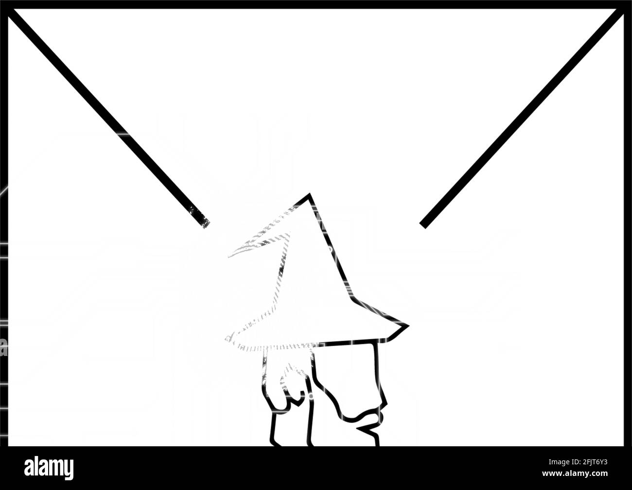 Immagine digitale dell'icona di babbo natale a fronte della forma della busta su sfondo bianco Foto Stock