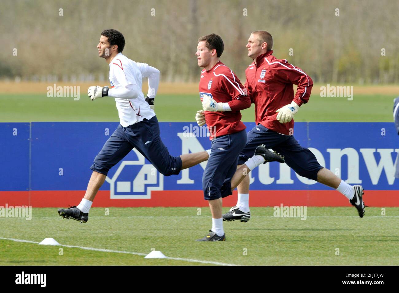 INGHILTERRA SQUADRA DI CALCIO FORMAZIONE A LONDRA COLNEY. 24/3/09. MARK JAMES, RICHARD GREEN E BEN FOSTER. IMMAGINE DAVID ASHDOWN Foto Stock