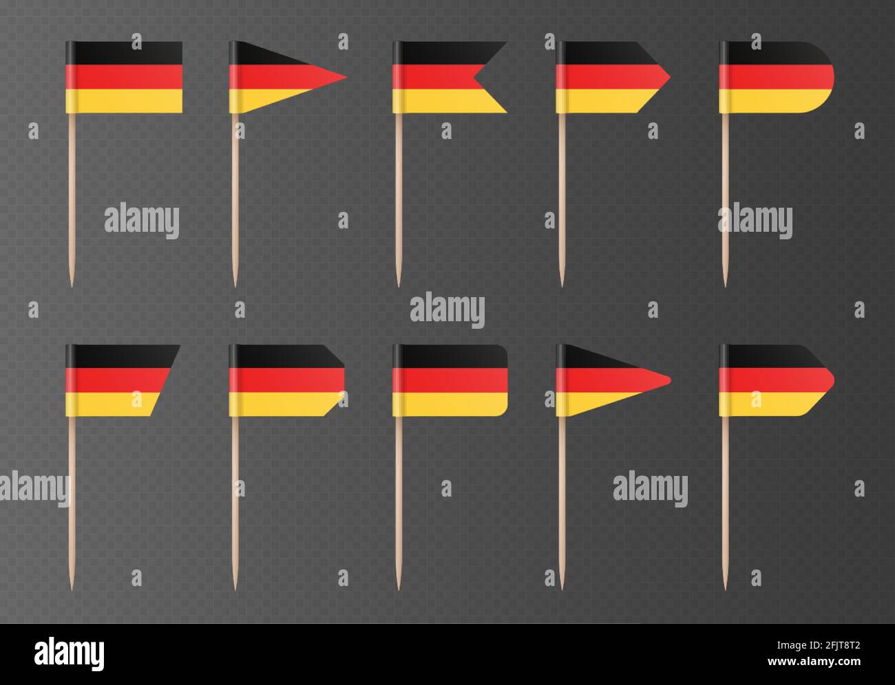 Bandiere tedesche di dentifricio isolate su uno sfondo scuro e trasparente. Decorazione per la Giornata tedesca dell'unità. Illustrazione Vettoriale