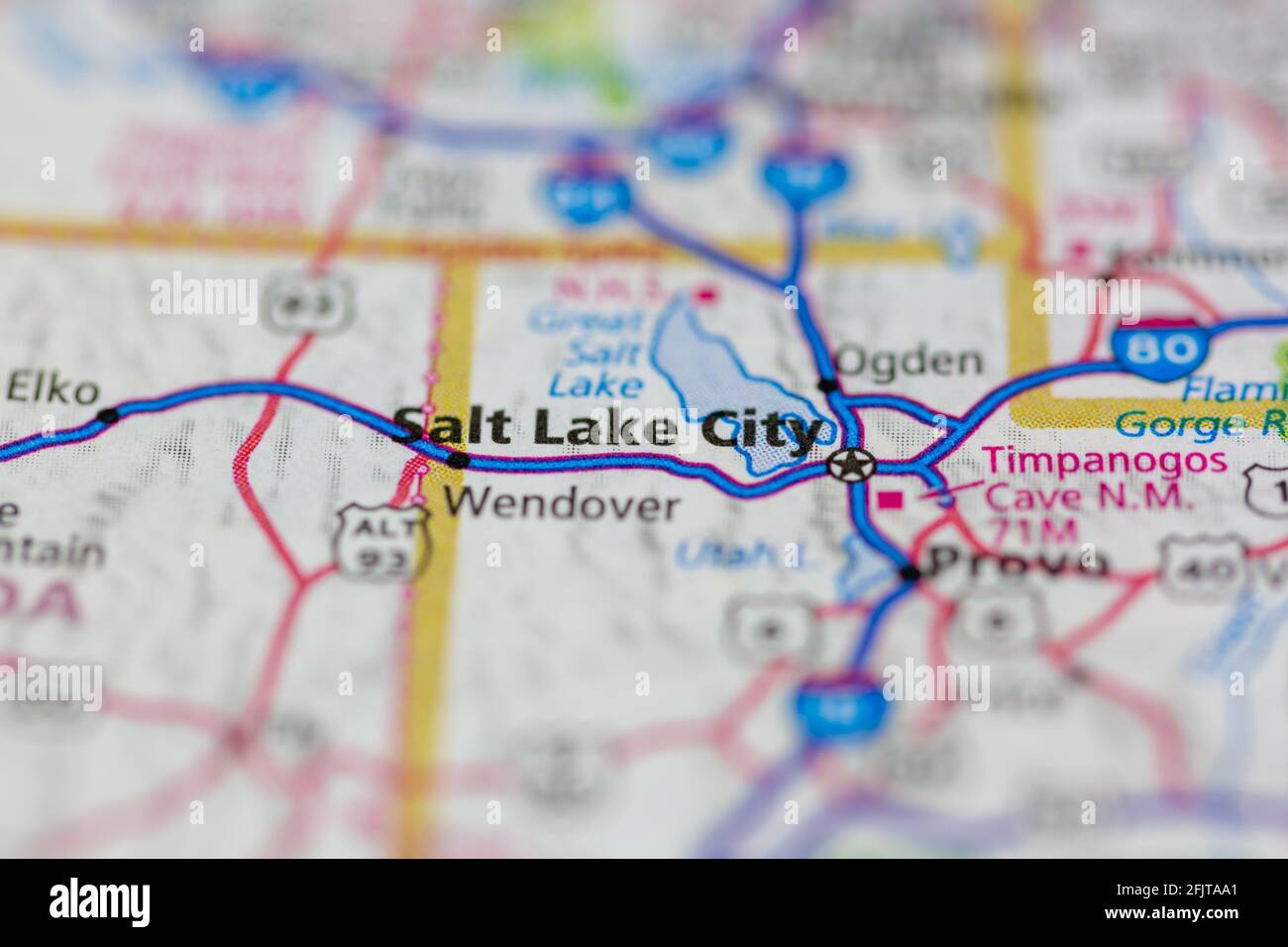 Salt Lake City, Utah e le aree circostanti mostrate su una mappa stradale o su una mappa geografica Foto Stock