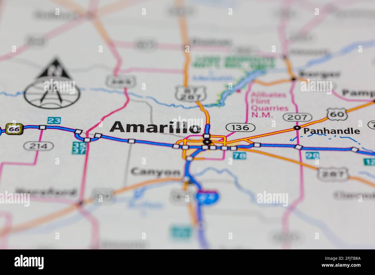 Amarillo Texas USA e dintorni mostrati su una strada mappa o mappa geografica Foto Stock