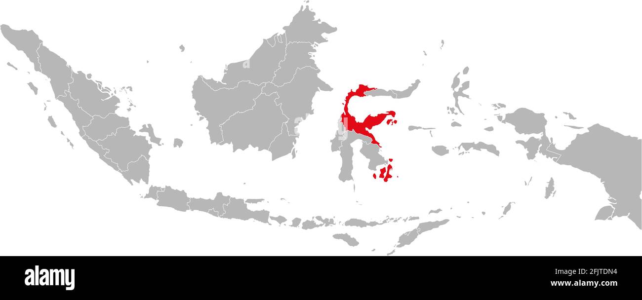 Provincia di Sulawesi tengah isolata sulla mappa indonesiana. Sfondo grigio. Concetti e background aziendali. Illustrazione Vettoriale