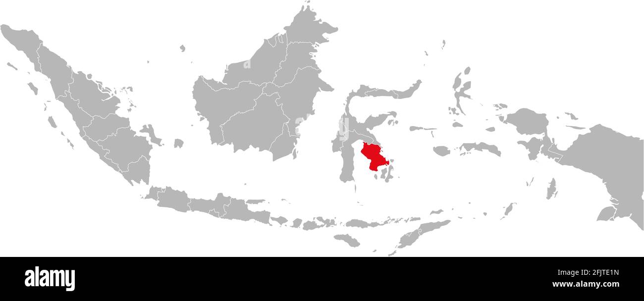 Provincia di Sulawesi tenggara isolata sulla mappa indonesiana. Sfondo grigio. Concetti e background aziendali. Illustrazione Vettoriale