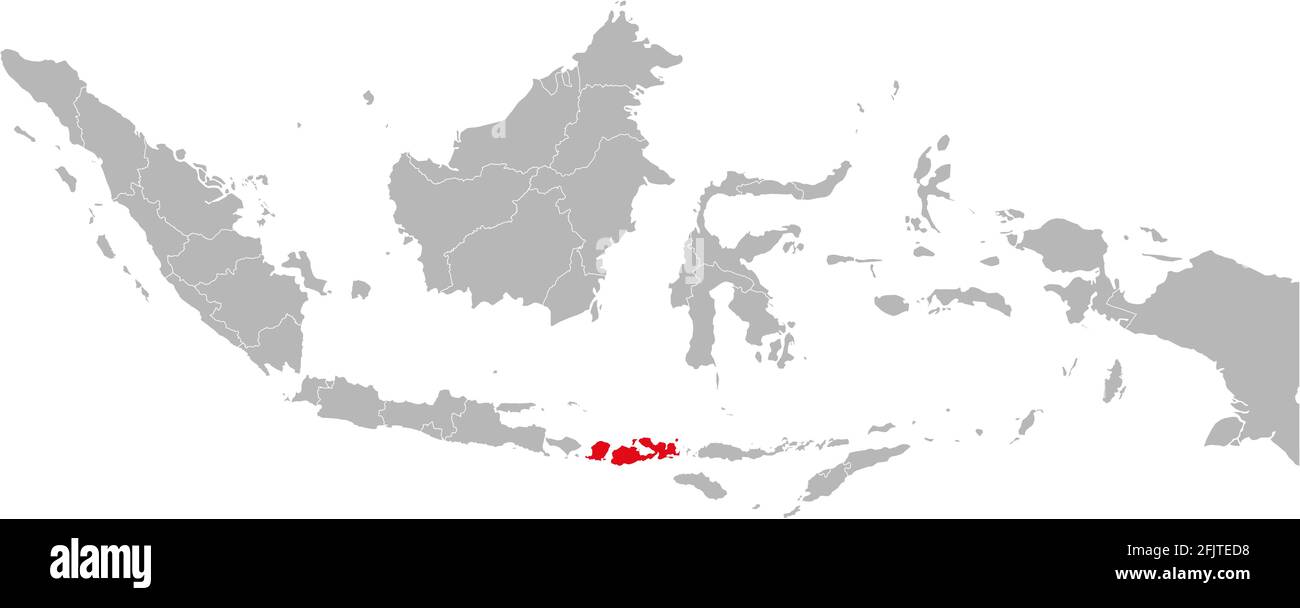 Provincia di Nusa tenggara barat isolata sulla mappa indonesiana. Sfondo grigio. Concetti e background aziendali. Illustrazione Vettoriale