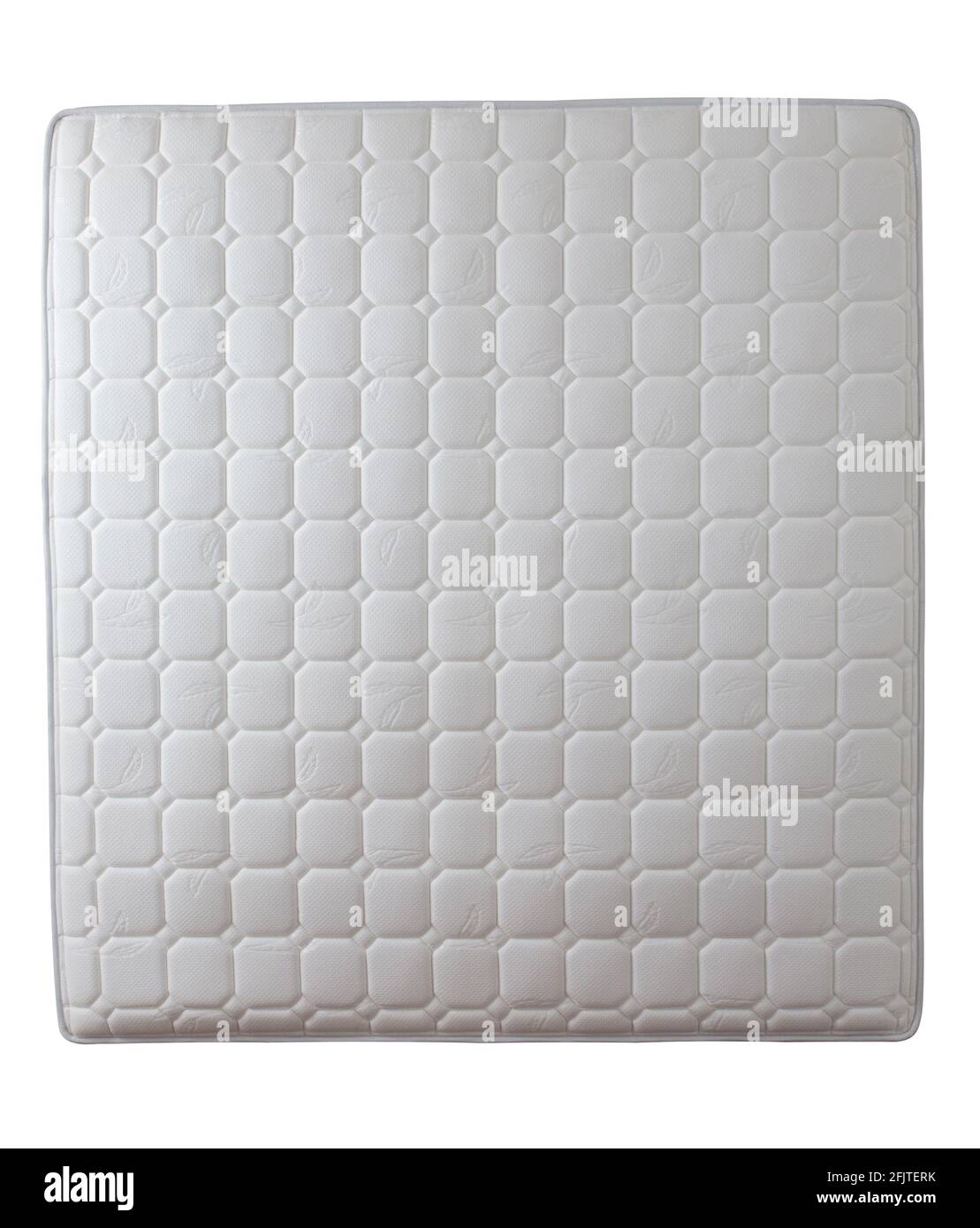 Vista dall'alto del materasso bianco, morbido e lussuoso materasso isolato su sfondo bianco Foto Stock