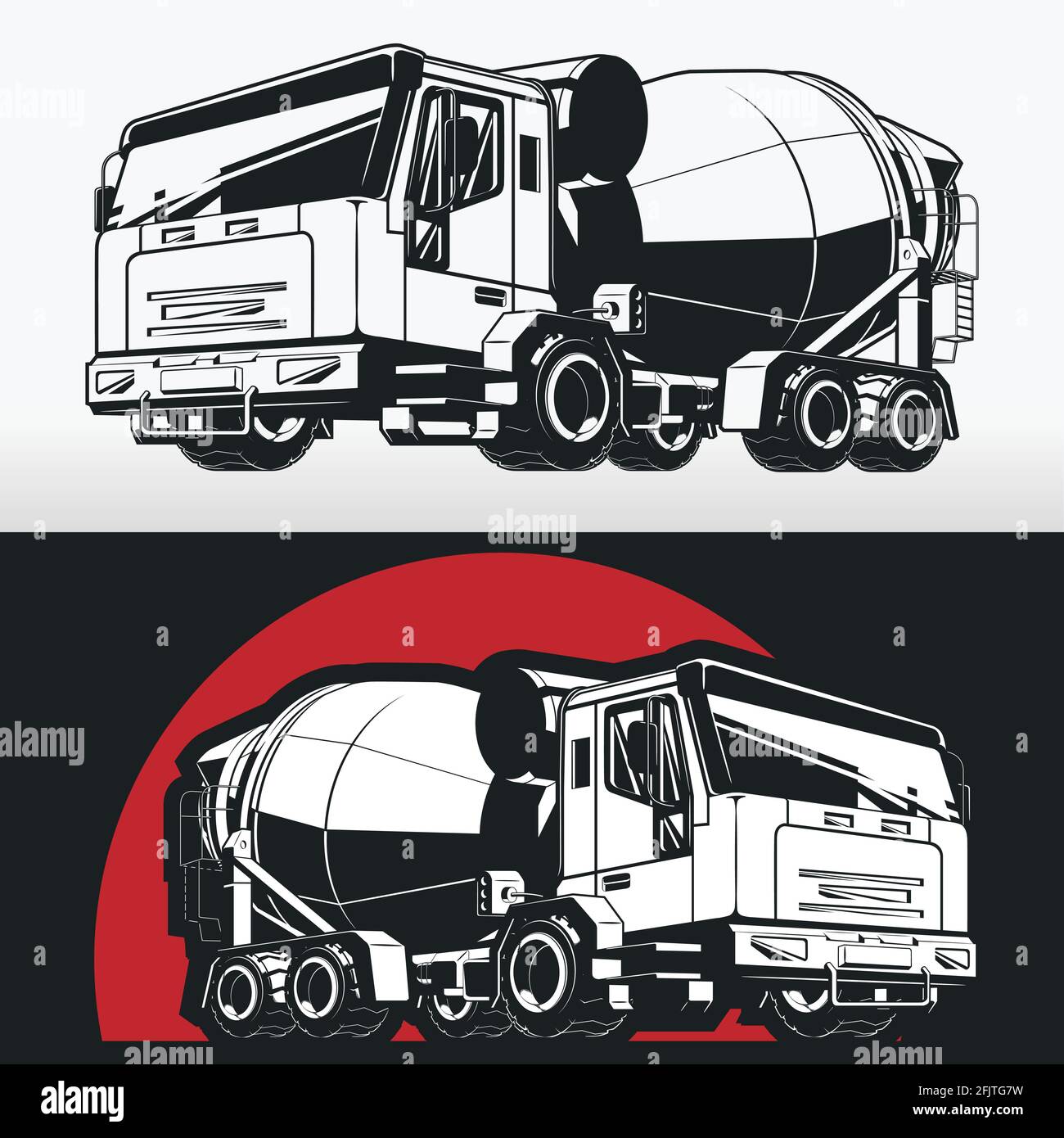 Silhouette betoniera betoniera cemento camion Construction veicolo stencil Illustrazione Vettoriale