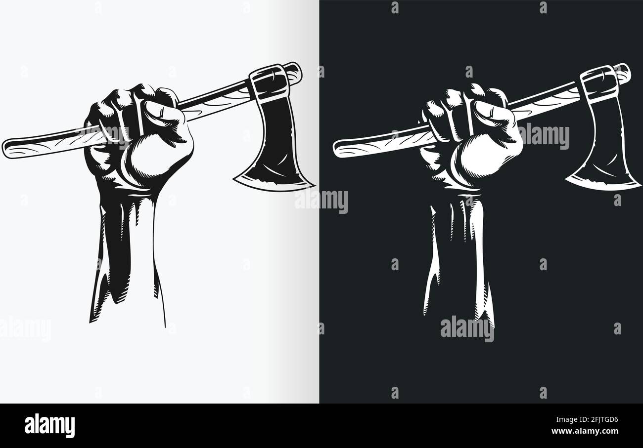 Silhouette tenuta a mano Ax Stencil Clipart disegno vettoriale isolato Illustrazione Vettoriale