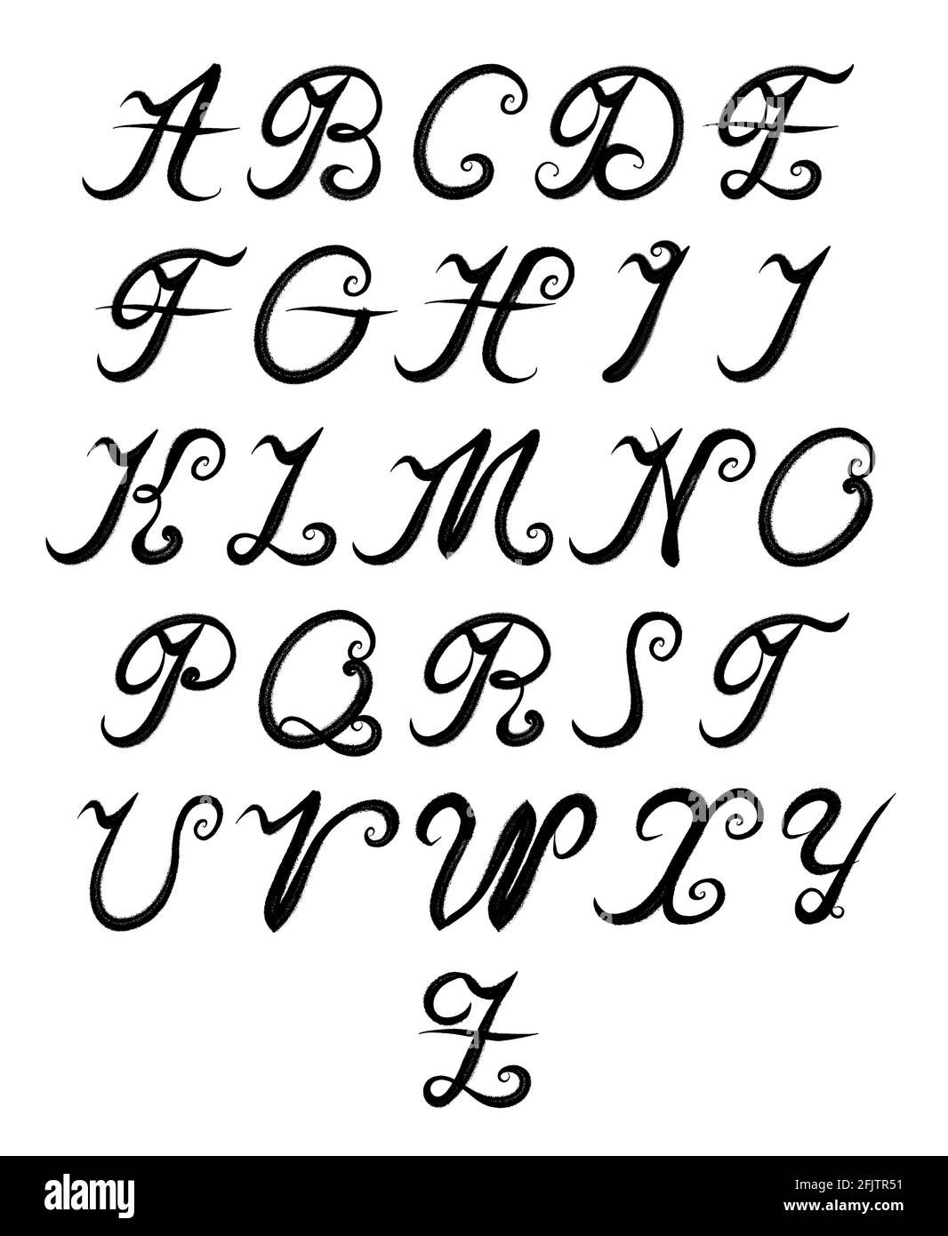 Pennello scritto a mano, testo concetto di progettazione dei caratteri. Nero su bianco. Percorso di lavoro isolato Foto Stock