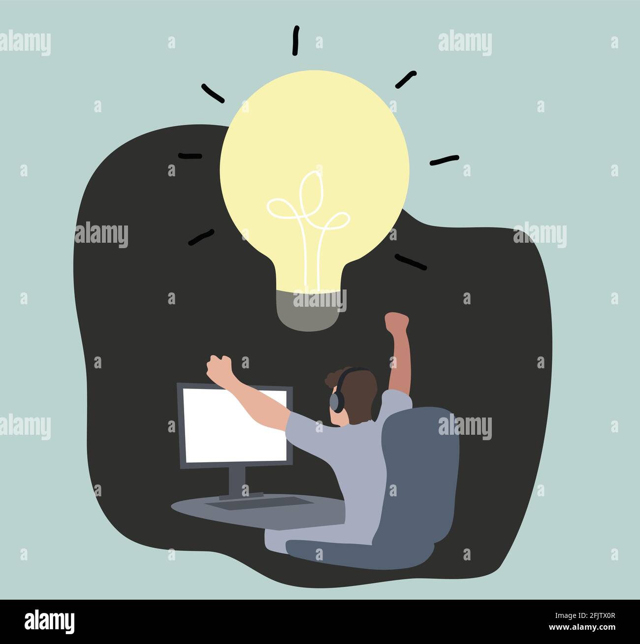 Uomo creativo con grande idea bulbo vettoriale illustrazione Illustrazione Vettoriale