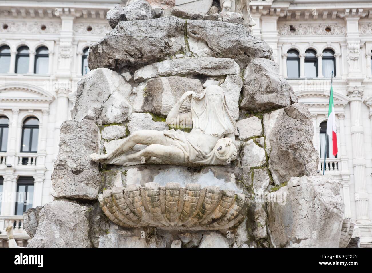 Fontana dei quattro continenti, Piazza Unità d'Italia, Trieste, Italia Foto Stock