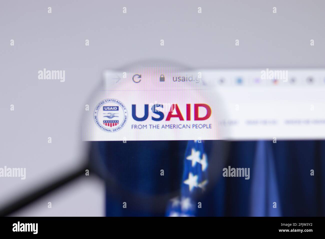 New York, USA - 26 Aprile 2021: United States Agency for International Development il logo USAID in primo piano sulla pagina del sito, Editoriale illustrativo Foto Stock