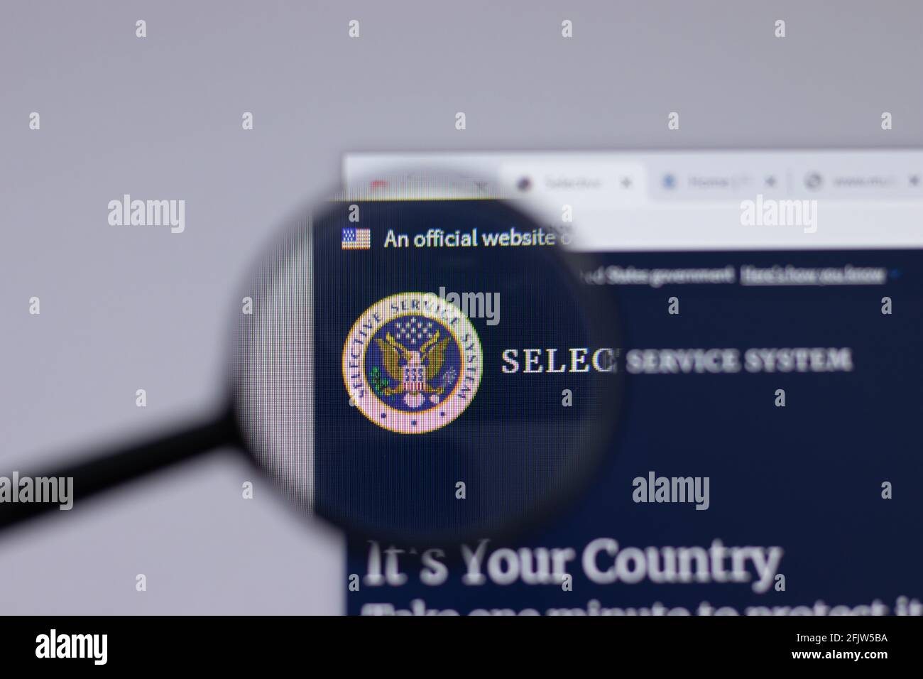 New York, USA - 26 Aprile 2021: Primo piano del logo SSS del Selective Service System sulla pagina del sito, Editoriale illustrativo Foto Stock