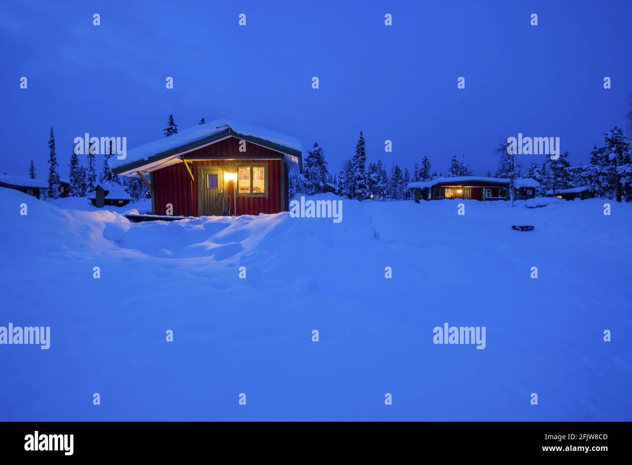 Svezia, Lapponia, Kiruna, alta campo invernale Foto Stock