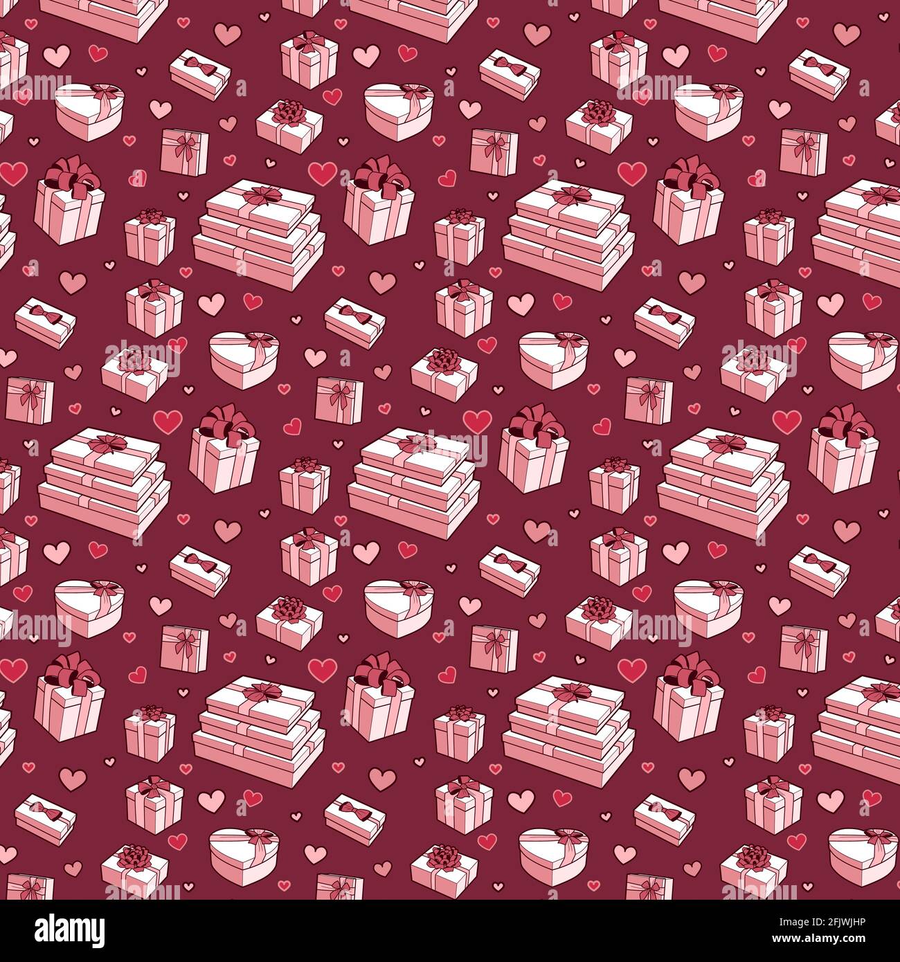 Modello senza giunture vettoriale. Confezione regalo con archi e nastri vettoriali illustrazione della linea artistica Illustrazione Vettoriale