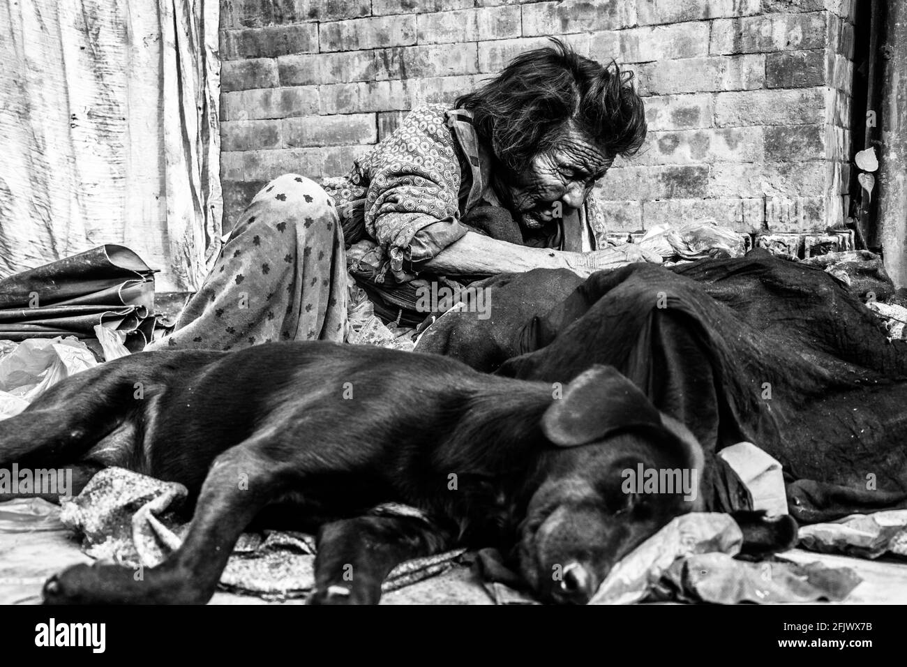 Persone senza tetto a Kathmandu, Nepal Foto Stock