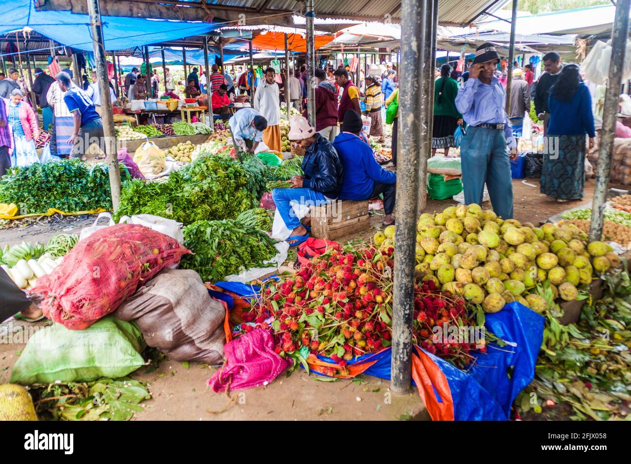 NUWARA ELIYA, SRI LANKA - 17 LUGLIO 2016: La gente acquista al mercato di produzione nella città di Nuwara Eliya. Foto Stock