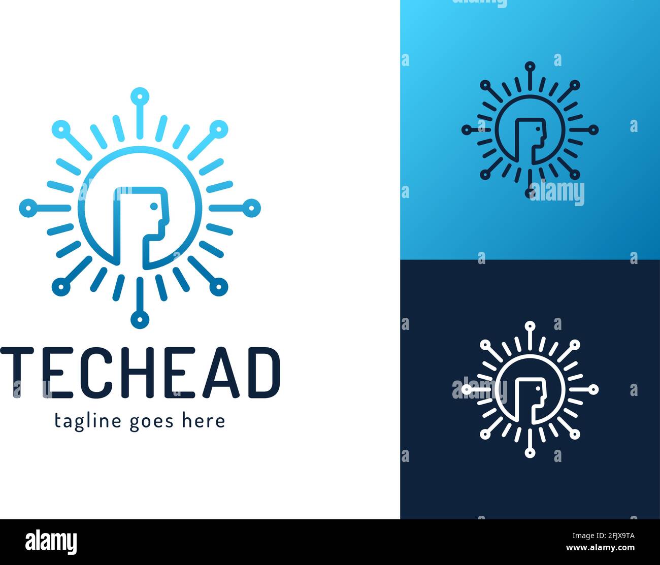 Il logo Head Tech, il vettore di concetto del logo pixel Head, il modello del logo Robotic Technology progetta illustrazioni vettoriali Illustrazione Vettoriale