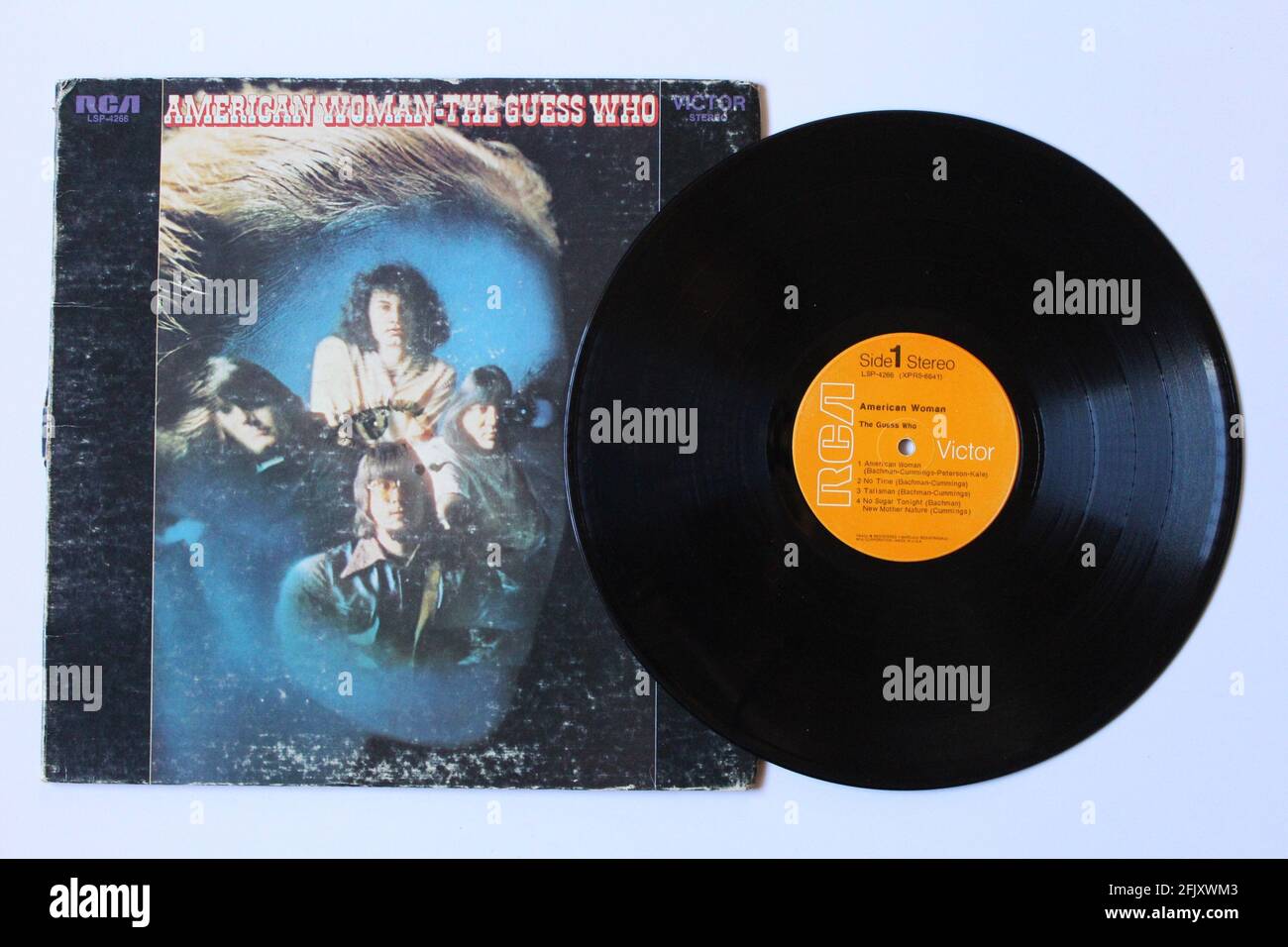 Psychedelic rock and hard rock band, l'album musicale Guess Who su disco LP con dischi in vinile. Intitolato: Donna americana Foto Stock