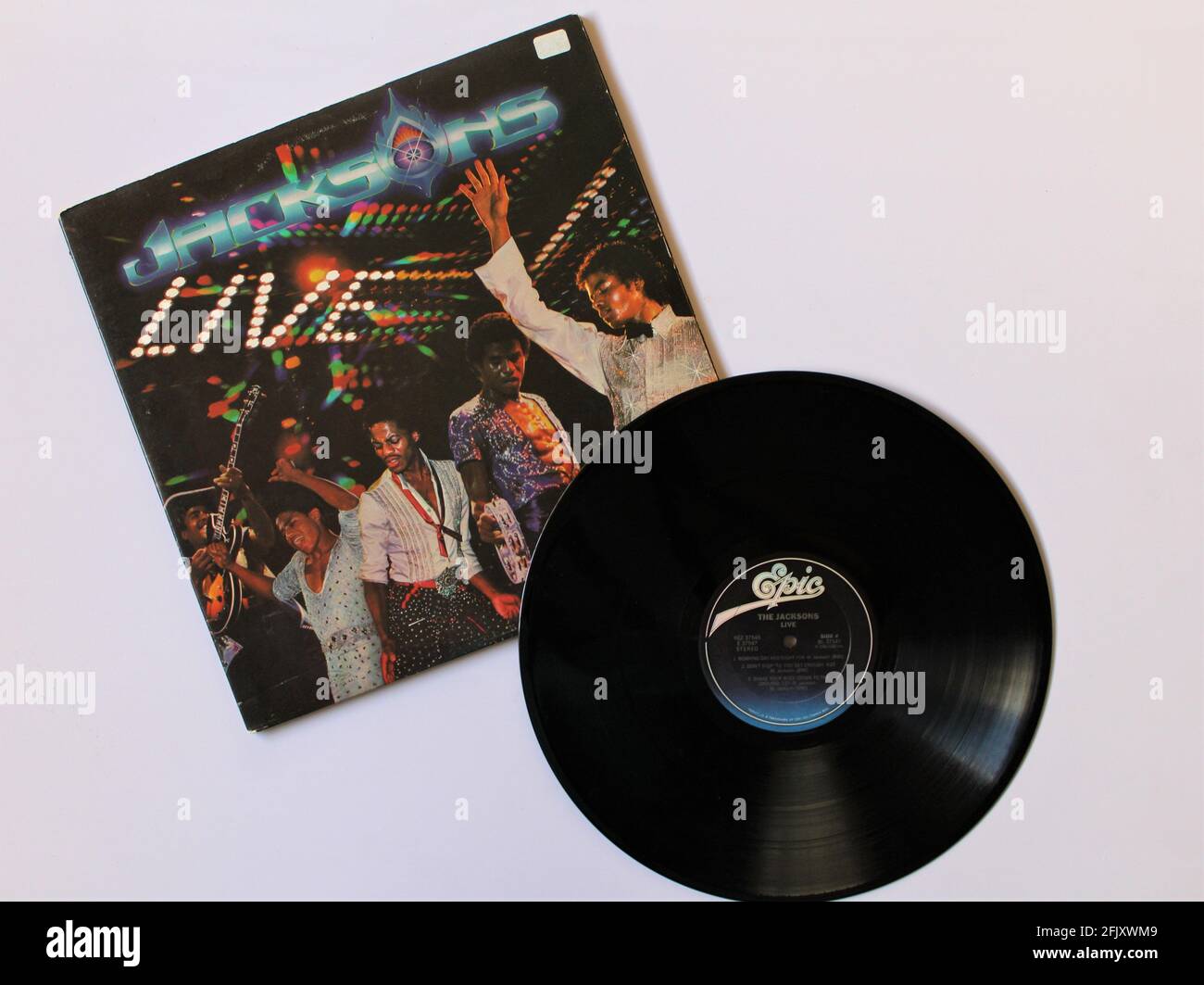 Pop, rhythm and blues, soul, funk and disco band, l'album musicale Jackson 5 su disco LP in vinile. Intitolato: The Jacksons Live! Foto Stock