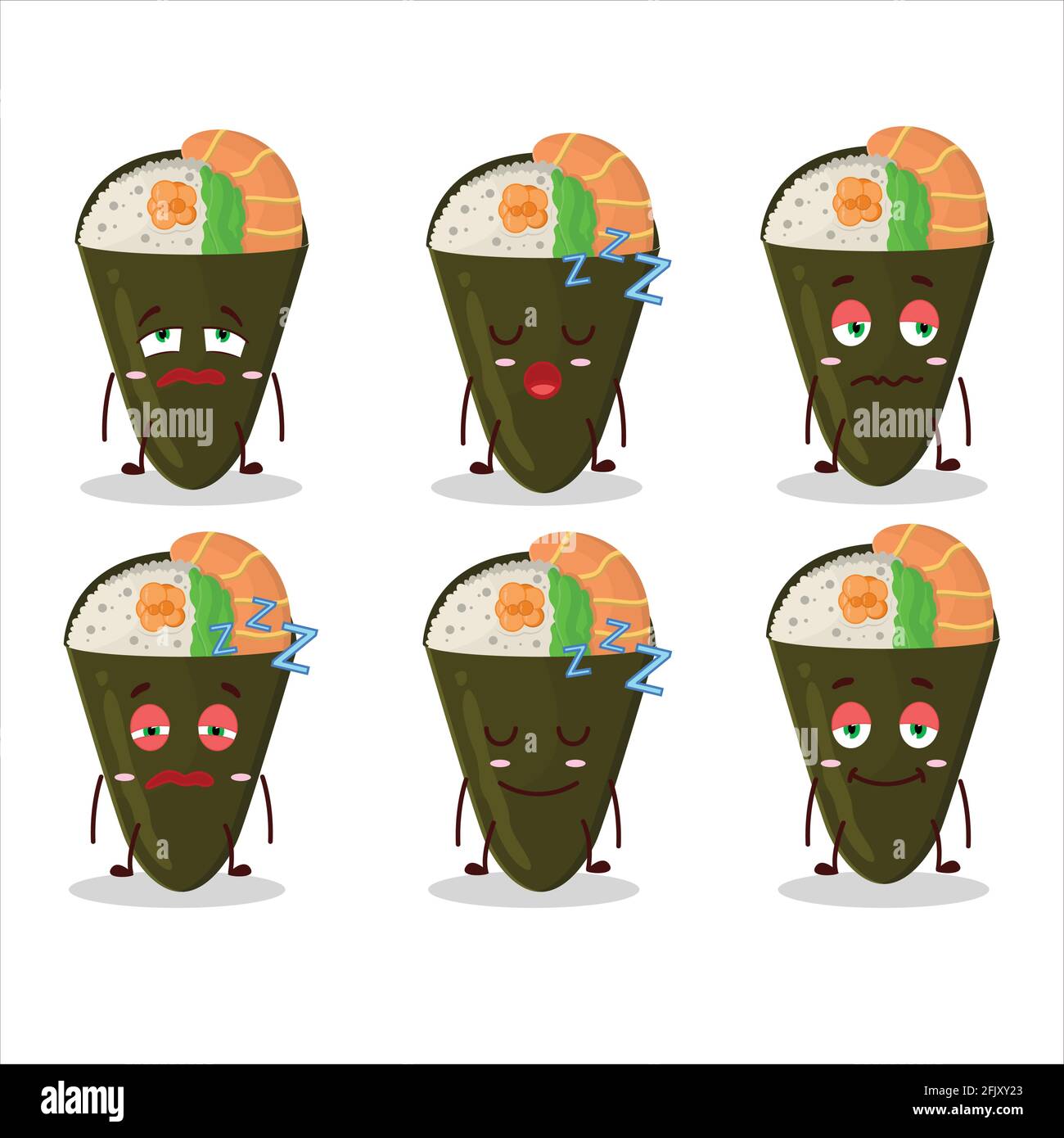 Cartoon carattere di temaki con espressione sonnolenta. Illustrazione vettoriale Illustrazione Vettoriale