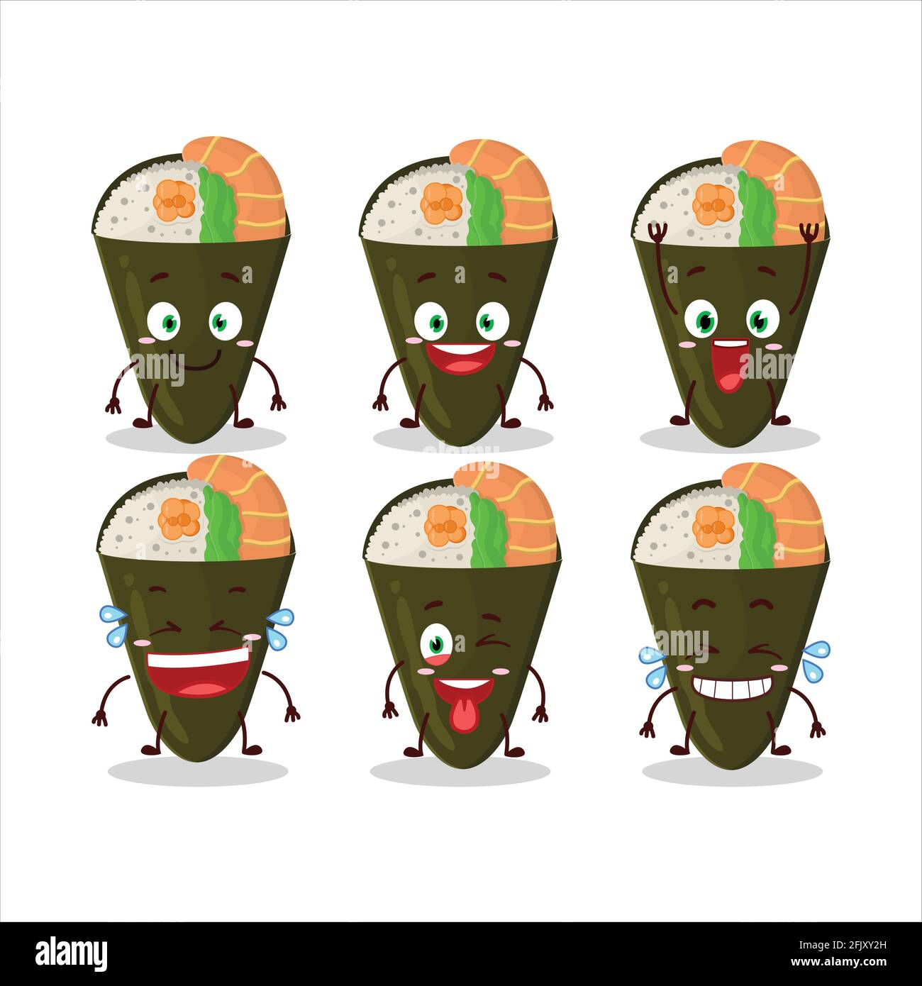 Cartoon carattere di temaki con espressione sorriso. Illustrazione vettoriale Illustrazione Vettoriale