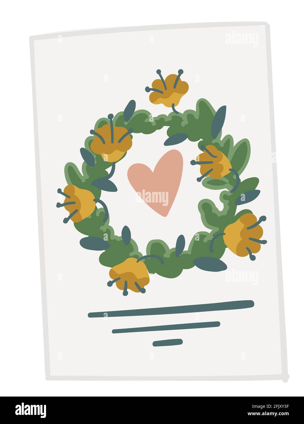 Biglietto d'invito con fogliame e cuore, data di salvataggio Illustrazione Vettoriale