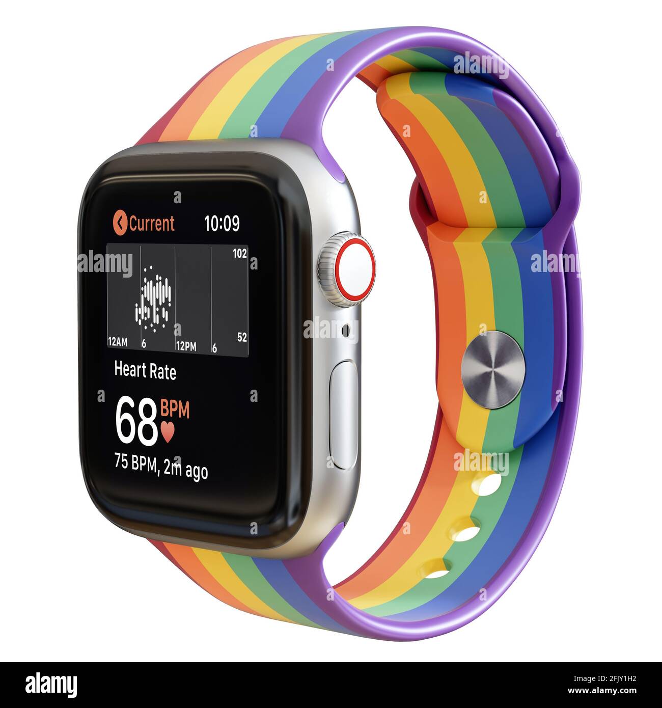 Custodia in alluminio argento da 44 mm per Apple Watch serie 6 Sport con  fascia sportiva e app di attività sul display. Isolato su sfondo bianco  Foto stock - Alamy