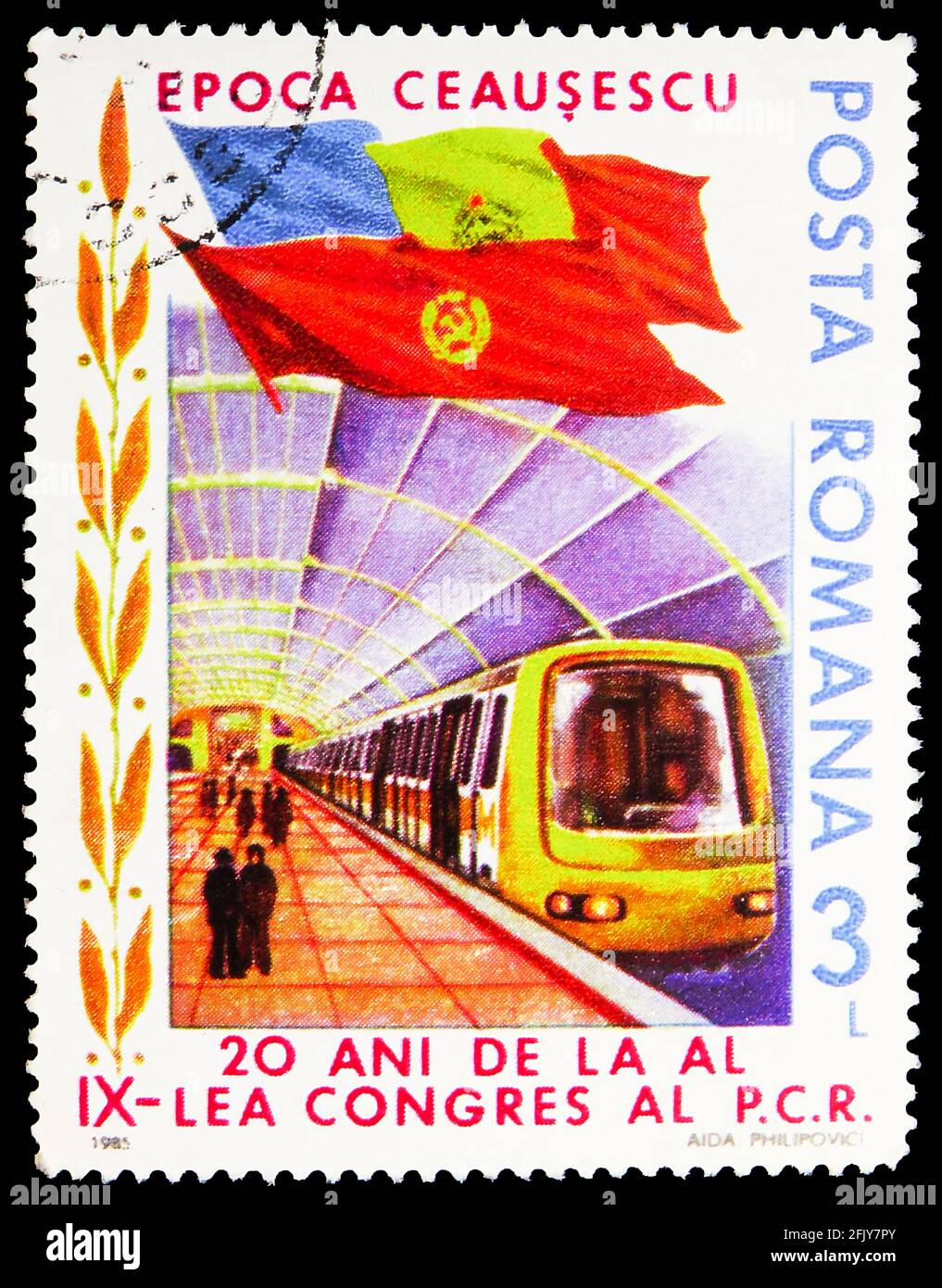 MOSCA, RUSSIA - 16 NOVEMBRE 2019: Francobollo stampato in Romania mostra Bucarest Underground, 20 ° anniversario di elezione Nicolae Ceausescu serie Foto Stock