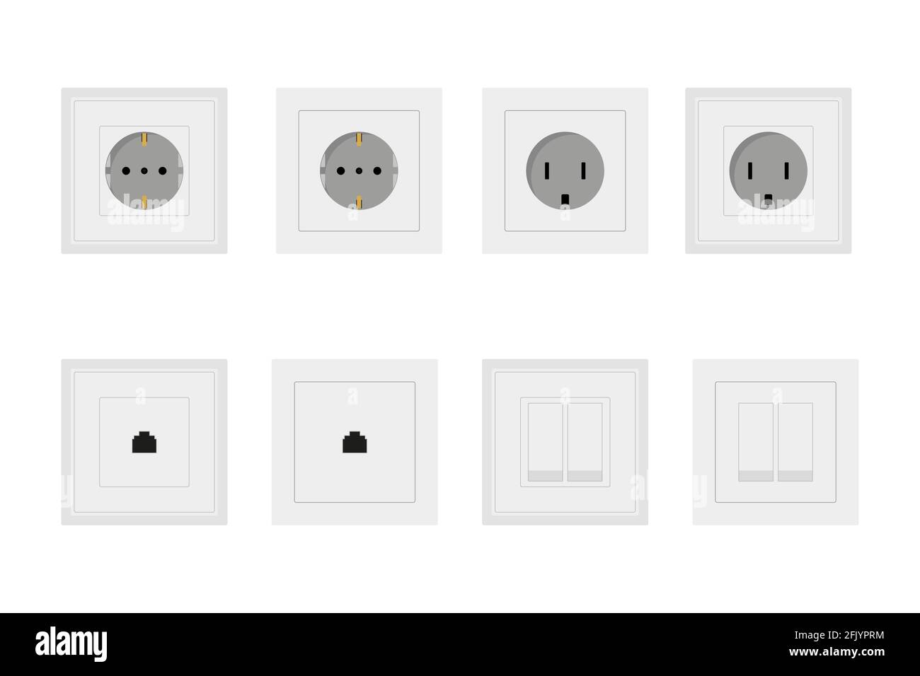 Presa e presa elettrica per prese elettriche ed elettricità illustrazione  set di diversi tipi di prese e interruttori isolati su wi Immagine e  Vettoriale - Alamy